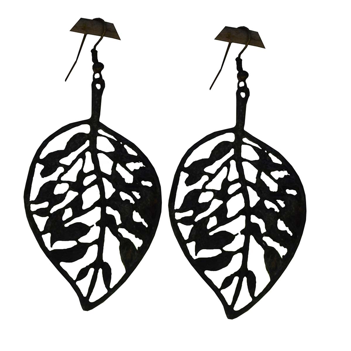 Earrings in Bulk – Pair of Earrings – Cast in Brass – Leaf-Shaped – Black – Wholesale Jewelry